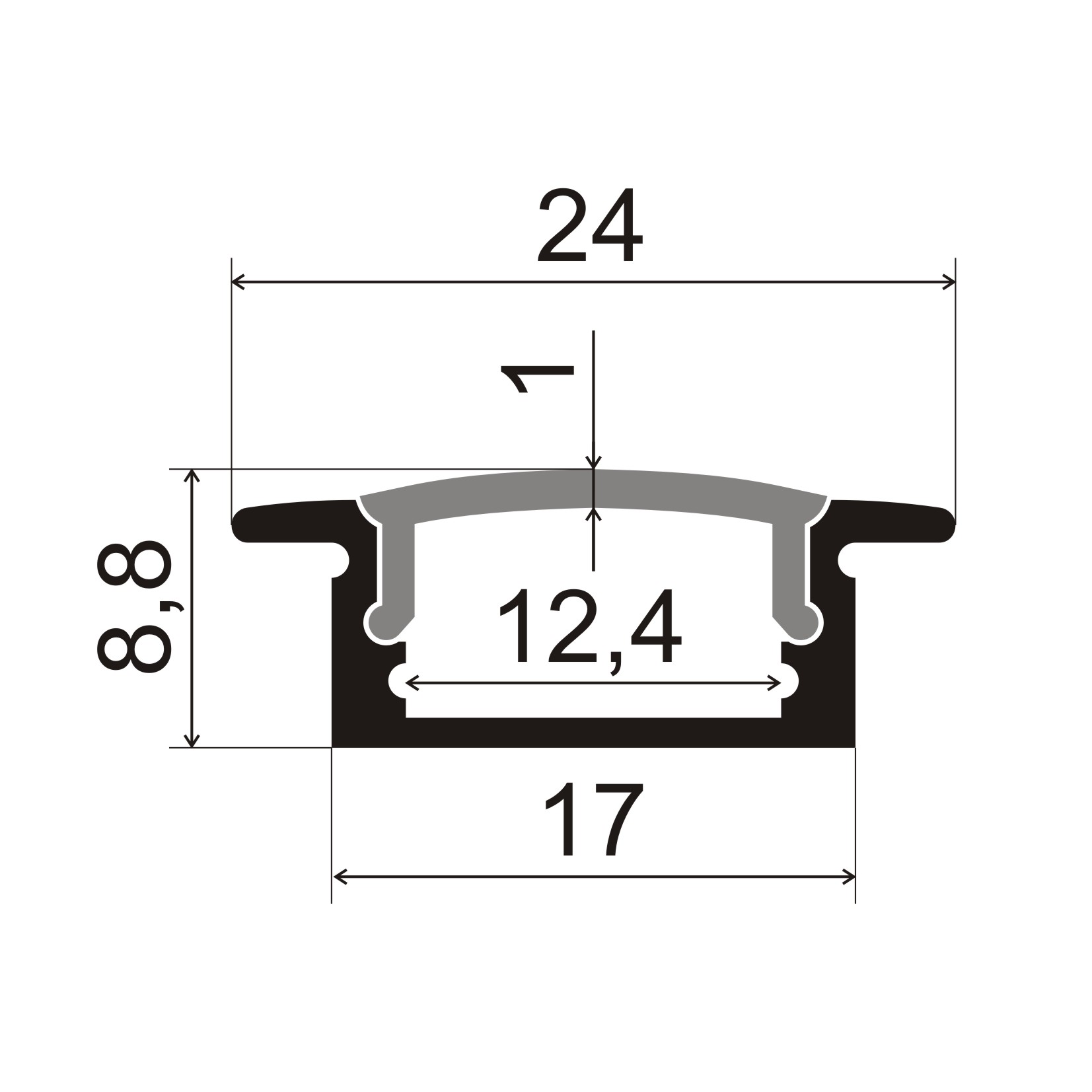 Профиль врезной для светодиодной ленты 2408 чёрный/Sonnig/L=3m