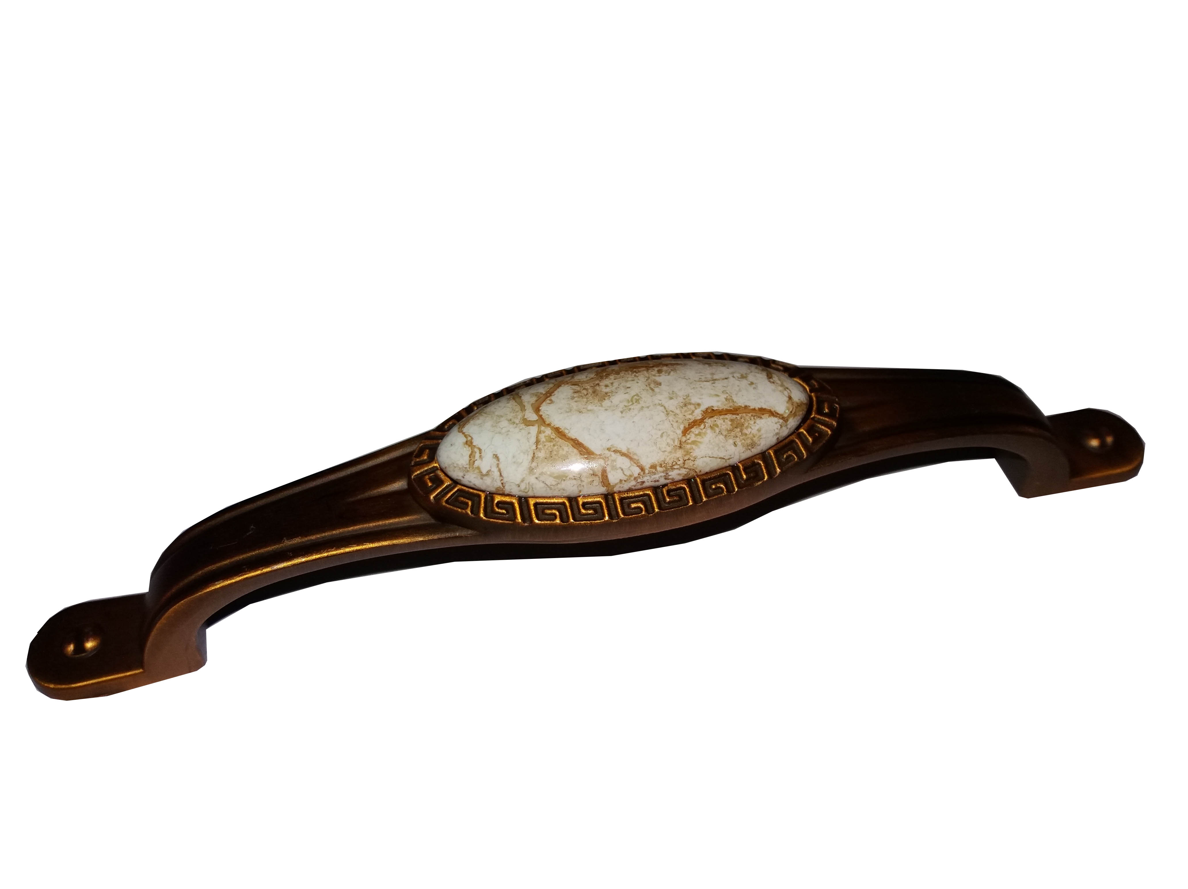 Ручка-скоба 301-128, латунь патина глянец/камень