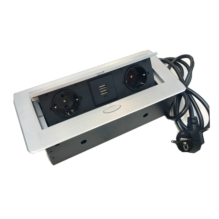 Блок розеток выдвижной горизонтальный Sonnig/2 EURO + 2 USB/ Серебро