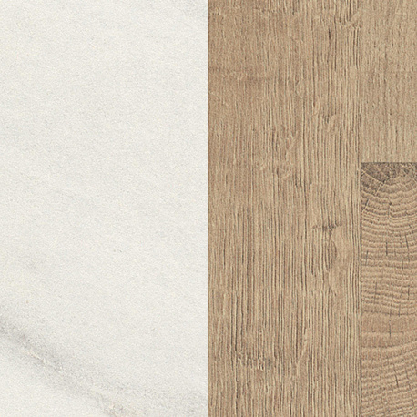 Стеновая панель для кухни 4100*640*8мм Мрамор Леванто белый/Деревянные блоки натуральные