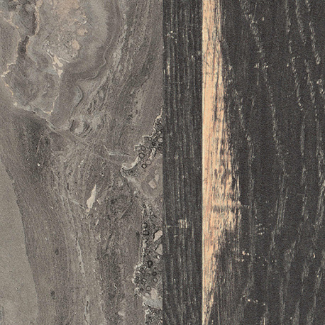 Стеновая панель для кухни 4100*640*8мм Мрамор чиполлино серый/Дуб хэлфорд чёрный