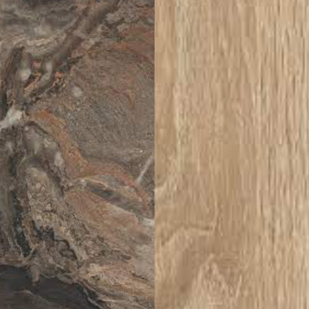 Стеновая панель для кухни 4100*640*8мм Мрамор чиполлино чёрная медь/Дуб бардолино натуральный