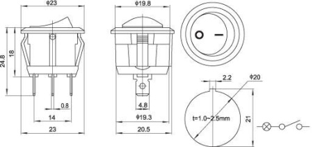 Выключатель врезной круглый мини , серый Sonnig