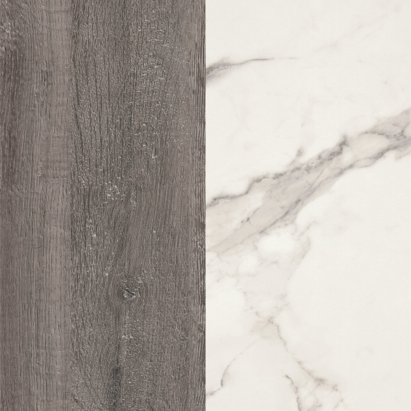 Стеновая панель для кухни 4100*640*8мм Мрамор кристалл/Дуб уайт-ривер серо-коричневый