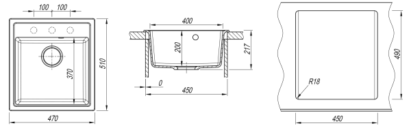 Мойка "Ника" 470*510*217мм базальт