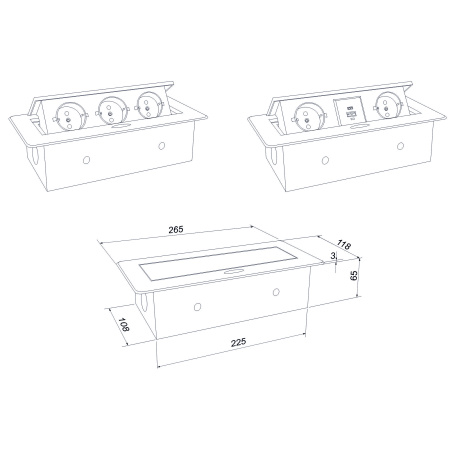 Блок розеток выдвижной горизонтальный Sonnig /2 EURO + 2 USB A+C/ Черный