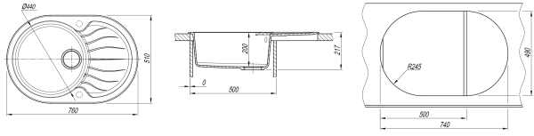 Мойка "Берта" 760*510*217мм графит