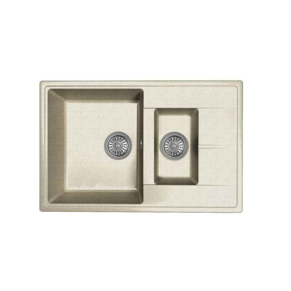 Мойка "Оливия" 740*480*180мм(120мм) две чаши, серый, б/сифона