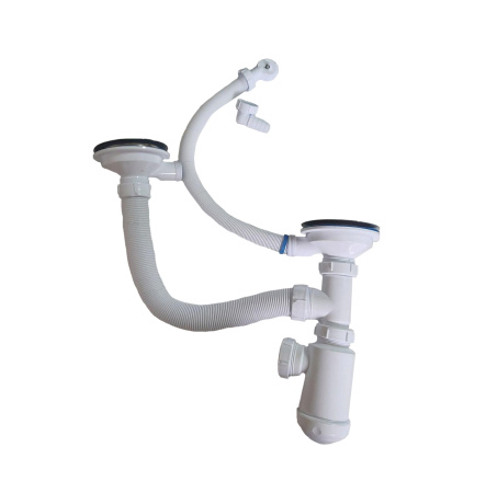 Сифон к мойке двойной разноуровневый с боковым переливом D=110мм