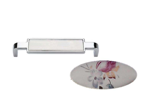 Ручка-скоба 212-128, хром/розовый цветок