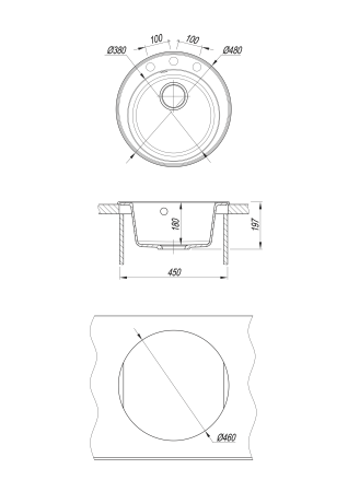 Мойка "Пион" 480*480*180мм черный, б/сифона