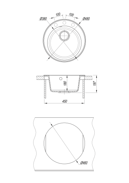 Мойка "Пион" 480*480*180мм базальт, б/сифона