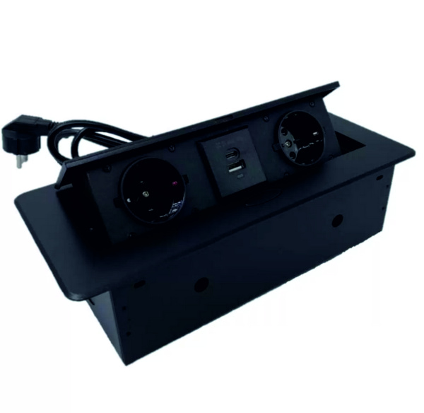 Блок розеток выдвижной горизонтальный Sonnig /2 EURO + 2 USB A+C/ Черный