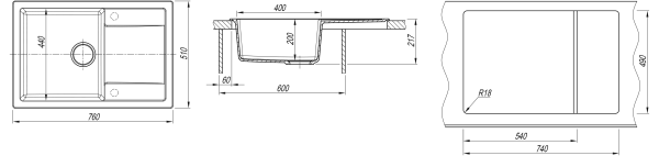 Мойка "Техно" 760*510*217мм базальт
