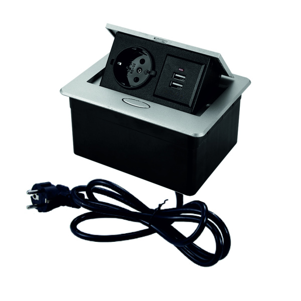 Блок розеток выдвижной горизонтальный Sonnig/1 EURO + 2 USB/ Серебро