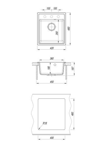 Мойка "Оливия" 420*480*180мм базальт, б/сифона