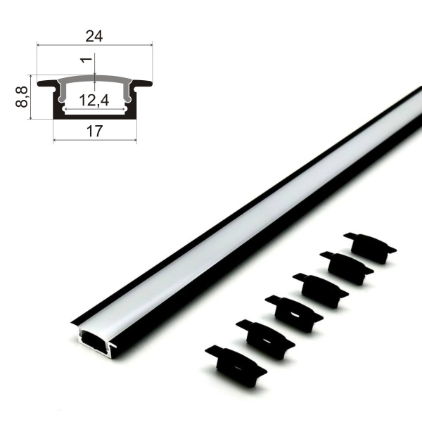 Профиль врезной для светодиодной ленты 2408 чёрный/Sonnig/L=3m