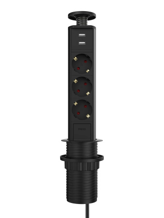 Блок розеток выдвижной вертикальный Sonnig /3 EURO + 2 USB/ Черный