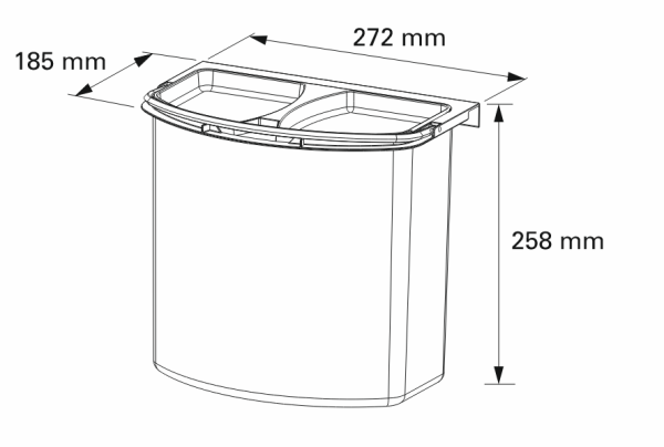 Контейнер для мусора с креплением фасада D185*W272*H258, /7 Л/ пластик, черный