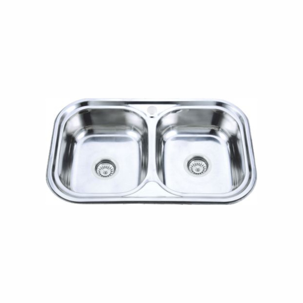 Мойка врезная 780*480*180 мм /0,8/, матовая, две чаши /сифон с переливом в комплекте/