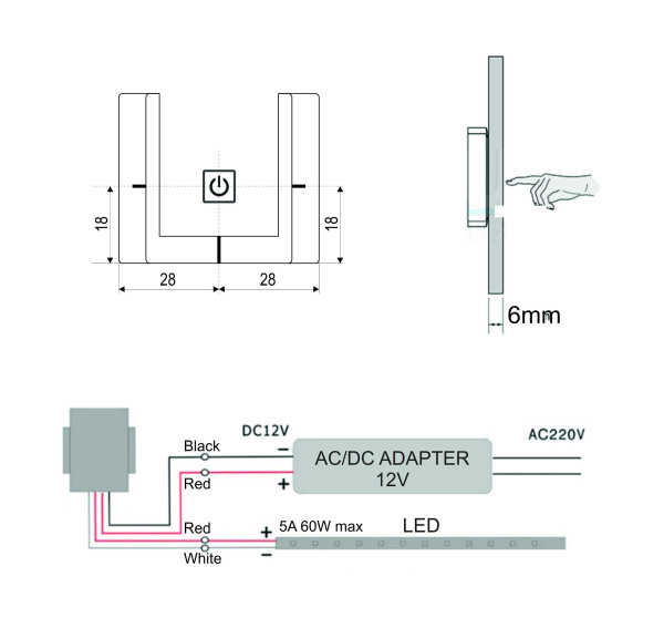Сенсорный выключатель за зеркало диммируемый Sonnig 12В/36Вт макс./3А